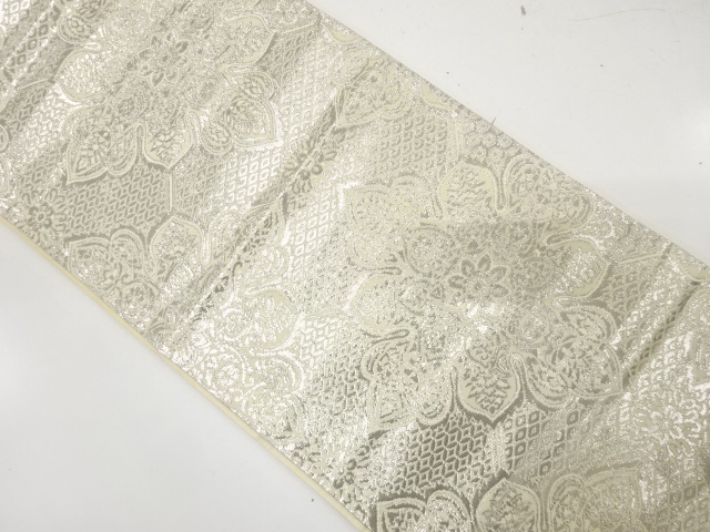 プラチナ二重箔　華紋に古典柄織り出し　袋帯